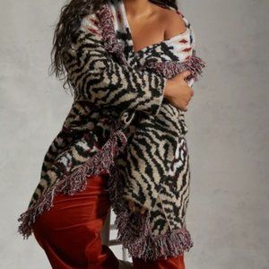 Anthropologie Paloma Fringe Animal Print Cardigan - L